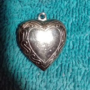 Silvertone Decorative Heart Locket Pendant vintage
